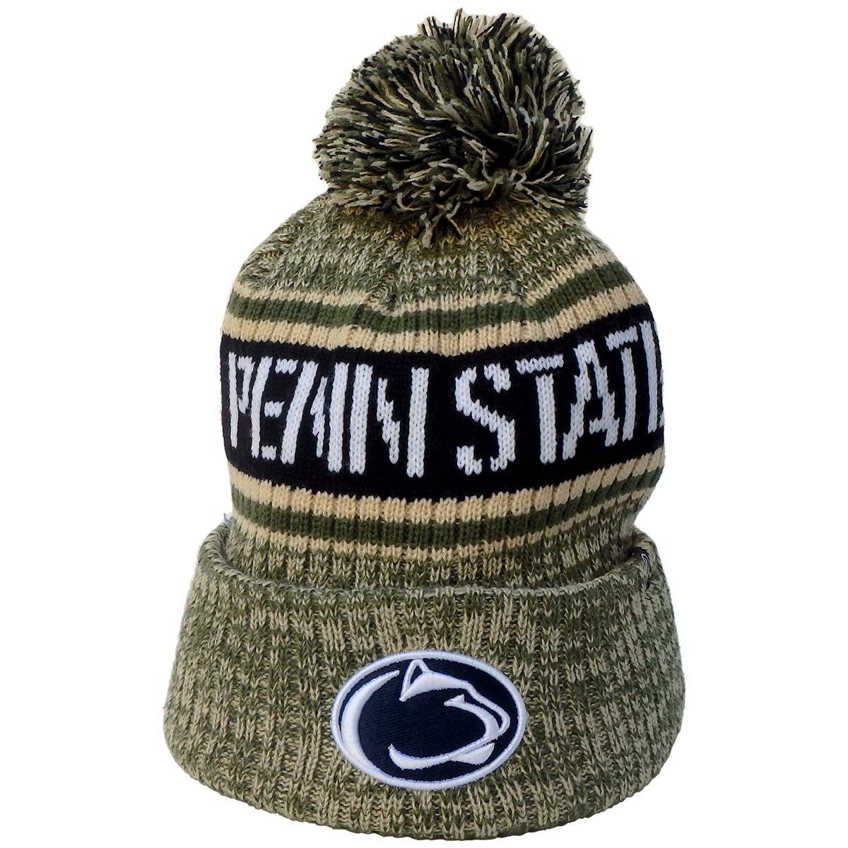 Operation Hat Trick knit camo hat with pom, Penn State, and stitched Athletic Logo